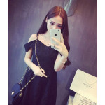 夏裝新款韓版露肩連衣裙(黑色)**x152152458 J-11188