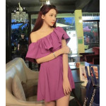 新款韓版一字領連衣裙(紫色) J-10970