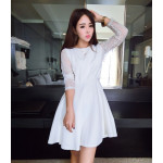 秋季新款蕾絲長袖連衣裙(白色) J-12036