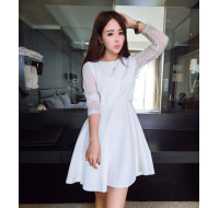 秋季新款蕾絲長袖連衣裙(白色) J-12036