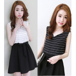 韓版無袖短裙假兩件套連衣裙(黑) YI206402430 J-12283