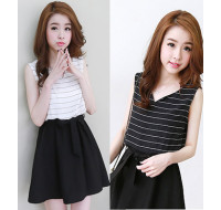 韓版無袖短裙假兩件套連衣裙(黑) YI206402430 J-12283