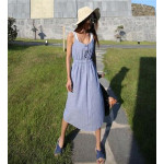 韓版新款吊帶性感無袖連衣裙(天藍色)  J-12559