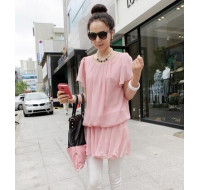 新款飛袖顯瘦連衣裙(粉色) J-12340