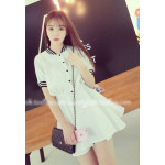 韓版短袖短裙連衣裙(白色) J-11237