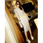 夏裝韓版短袖長裙連衣裙(灰色) YI206991424 J-12627