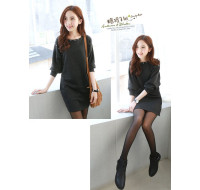 韓版新款甜美長袖連衣裙(黑色)  J-12234