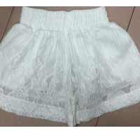 高腰百褶蕾絲短褲褲裙(白色) J-11260