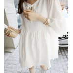 韓國代購V領甜美可愛荷葉邊連衣裙(白色) J-12167
