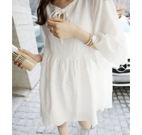 韓國代購V領甜美可愛荷葉邊連衣裙(白色) J-12167