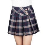 韓版學院風日系加厚半身裙高腰毛呢格子百褶裙短裙(藍格子) J-13616