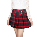 韓版學院風日系加厚半身裙高腰毛呢格子百褶裙短裙(紅格子) J-13615