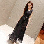優雅氣質時尚流行修身無袖蕾絲長裙連衣裙仙女裙(黑色) J-12892