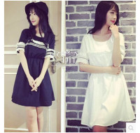 韓版時尚蕾絲花邊拼接設計收腰顯瘦連衣裙(黑色) J-13180