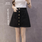 韓國東大門排口牛仔裙時髦大口袋A字高腰牛仔短裙(黑色) J-13342