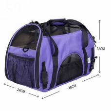 貓狗兔外出寵物旅行袋折疊袋手提袋四​​面透氣網格袋寵物袋(紫色) J-13977