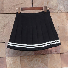 海軍風氣質高腰百褶裙短裙半身裙三版(黑色) J-13202