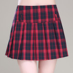 學院風高腰百褶半身裙格子裙格紋短裙送腰帶(紅色格子) J-13215