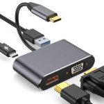 TYPE-C轉HDMI VGA USB3.0 PD3.0四合一(顏色隨機) J-14572