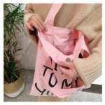 韓國簡約百搭環保購物小清新帆布袋單肩包에코벡(字母粉色) J-13719