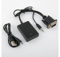 環保包裝VGA轉HDMI轉換器含音頻帶供電VGA轉HDMI轉接線 J-14216