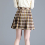四季日式款百搭高腰格子A字裙短裙半身裙厚款百褶裙(咖啡色) J-14315