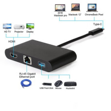 USB C TYPE-C轉HDMI 4K RJ45 USB 3.0 PD適配器電纜轉換器四合一 J-14638