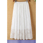 甜美百搭鬆緊腰高腰顯瘦蕾絲網紗半身裙長裙(白色) J-13074