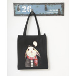 環保袋帆布包復古單肩包手提環保購物袋(兔子)(黑色) J-13333