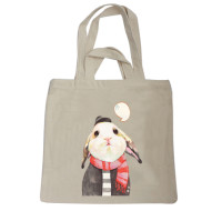 環保袋帆布包復古單肩包手提環保購物袋(兔子)(兩用白色) J-13429