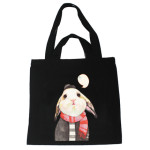 環保袋帆布包復古單肩包手提環保購物袋(兔子)(兩用黑色) J-13428