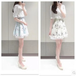韓版假兩件名媛套裝短袖雪紡小香風裙子連衣裙(米白色) J-13401