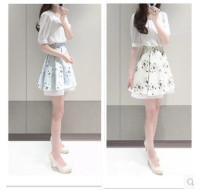 韓版假兩件名媛套裝短袖雪紡小香風裙子連衣裙(米白色) J-13401