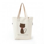 潮牌大容量帆布袋手提包袋單肩包手提袋拉鍊袋環保袋(咖啡貓) J-13911