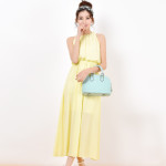 時尚優雅修身氣質連衣裙長裙(黃色) J-13835