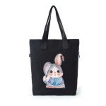 日韓版款單肩包休閒帆布手提包惻肩袋(兔子黑色) J-13895
