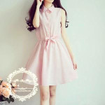 韓版時尚格子印花 無袖鬆緊腰連衣裙(粉紅色pink) J-12531