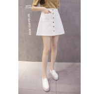 品名: 韓國東大門排口牛仔裙時髦大口袋A字高腰牛仔短裙(白色) J-13343 全新 G-1065