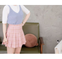 品名: 韓版學院風高腰半身短裙A字格子百褶裙網球裙(粉色格) J-12934 全新 G-1878