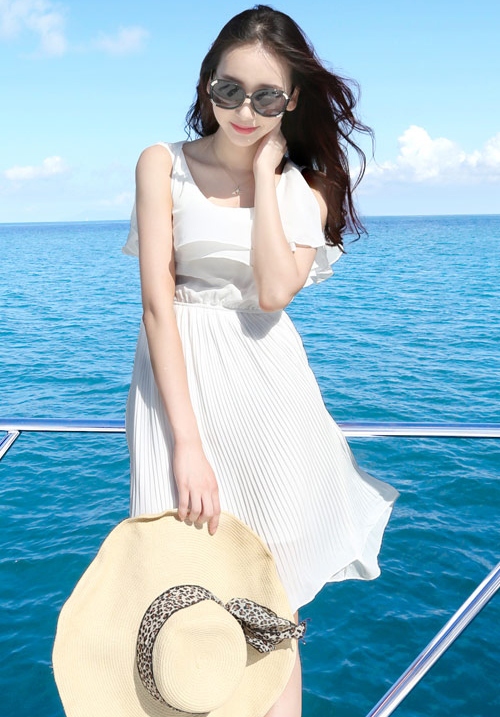 新款韓版無袖荷葉連衣裙(單色白色)