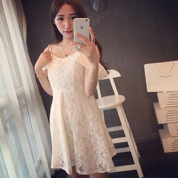 夏裝新款韓版連衣裙(白色)**x152152457