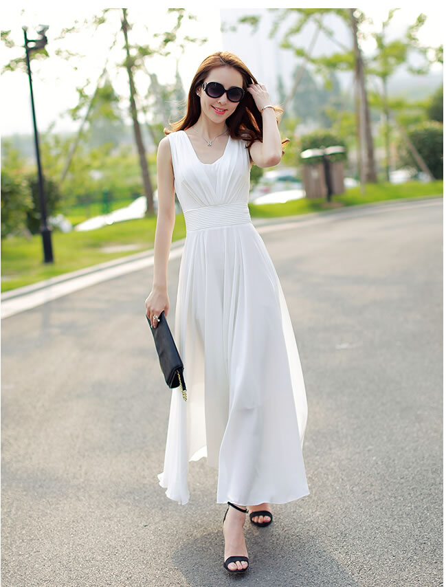韓版洋裝長裙連衣裙(白色)**x152144670