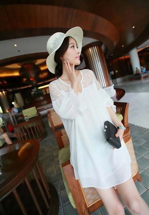 韓版蕾絲連衣裙(白色)