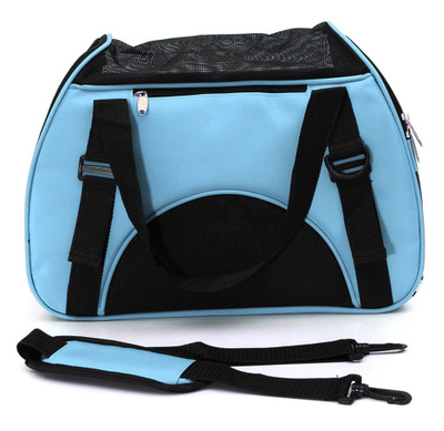 貓狗外出寵物旅行袋折疊包手提包四​​面透氣網格包寵物包(藍色)(42cm)