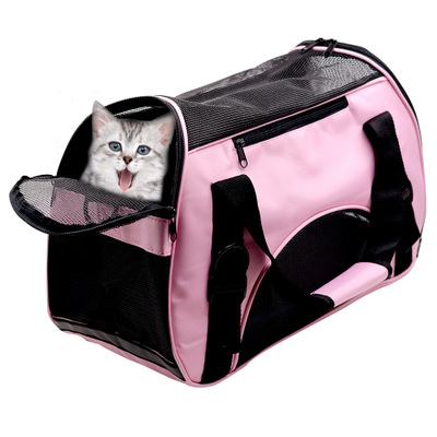 貓狗外出寵物旅行袋折疊包手提包四​​面透氣網格包寵物包(粉色)(42cm)