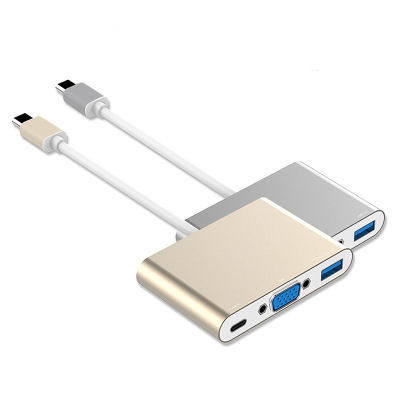 環保包裝Type-C USB C MacBooK轉VGA HUB PD三合一轉接線(顏色隨機)