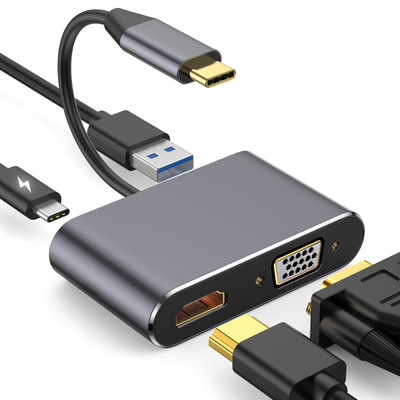 TYPE-C轉HDMI VGA USB3.0 PD3.0四合一(顏色隨機)