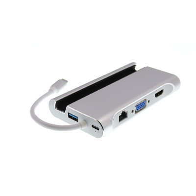 TYPE-C 轉HUB VGA HDMI 4K 擴展器macbook 擴展網卡(銀色)