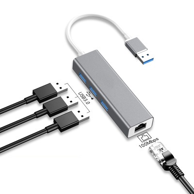 USB to USB3.0 +RJ45高速網路卡 100Mbps HUB集線器(顏色隨機)