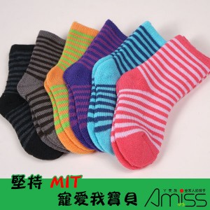 舒柔全起毛-可愛雙色條紋童襪(0-3歲)